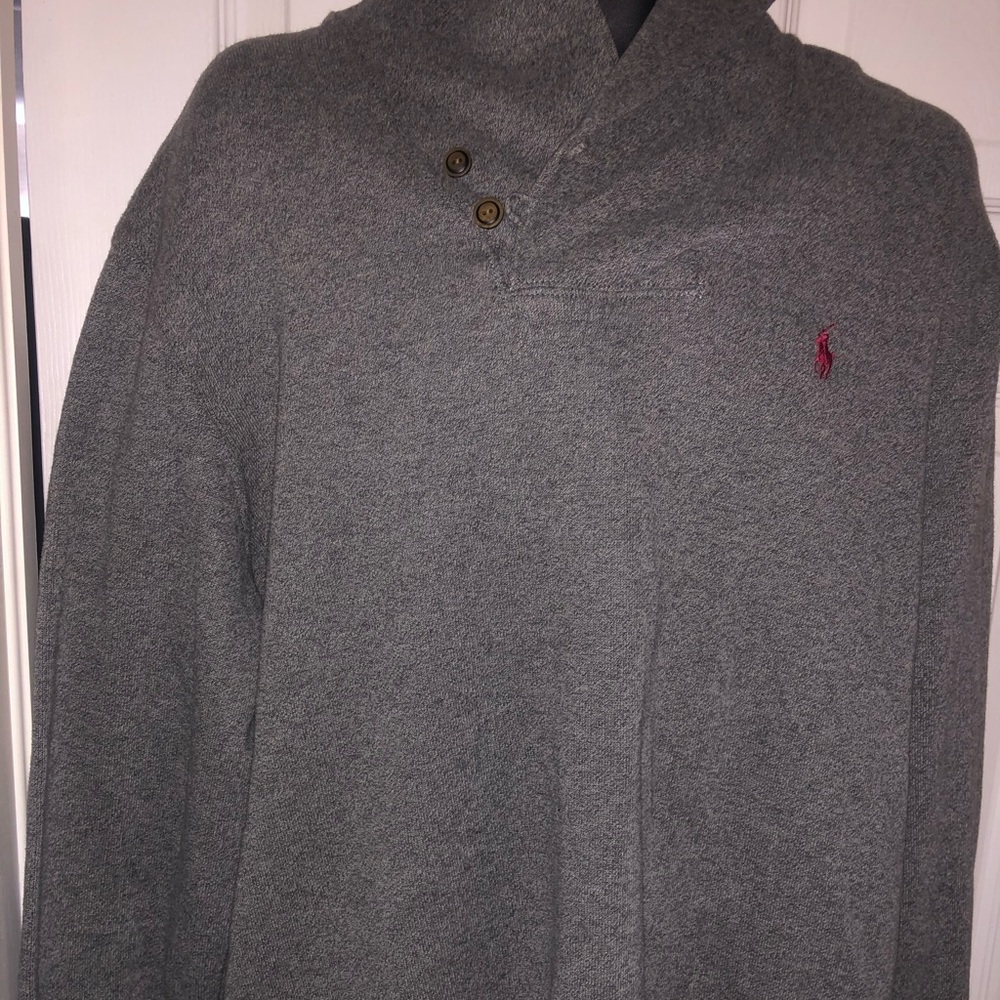 RALPH LAUREN Gray Cowl Neck Red Pony Sweater